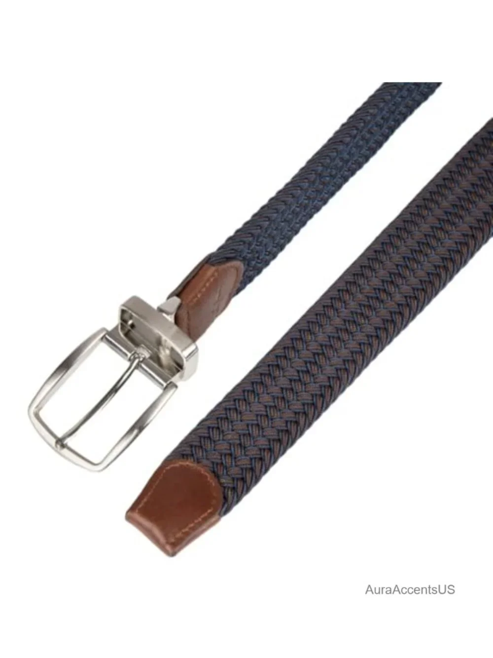 Reversible Stretch Web Belt with Leather Trim for Men